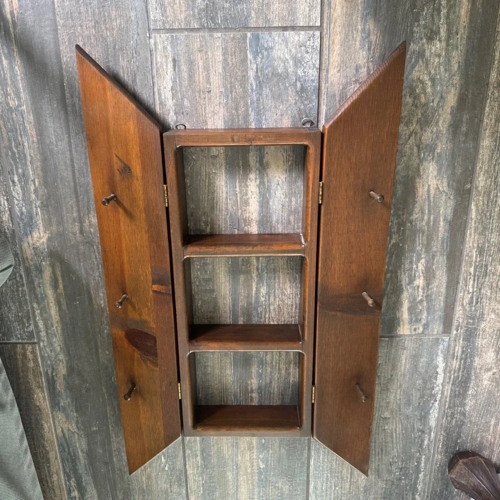Gothic Coffin Wood Curio Cabinet Wall Hanging Jewelry Box Shadow Box Brown Large